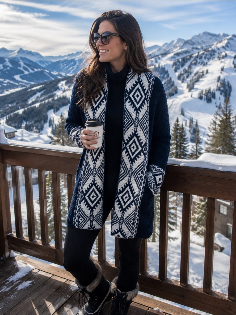 Lauren Ralph Lauren Topper Womens Petite XLarge Blue White Open Aztec Cardigan